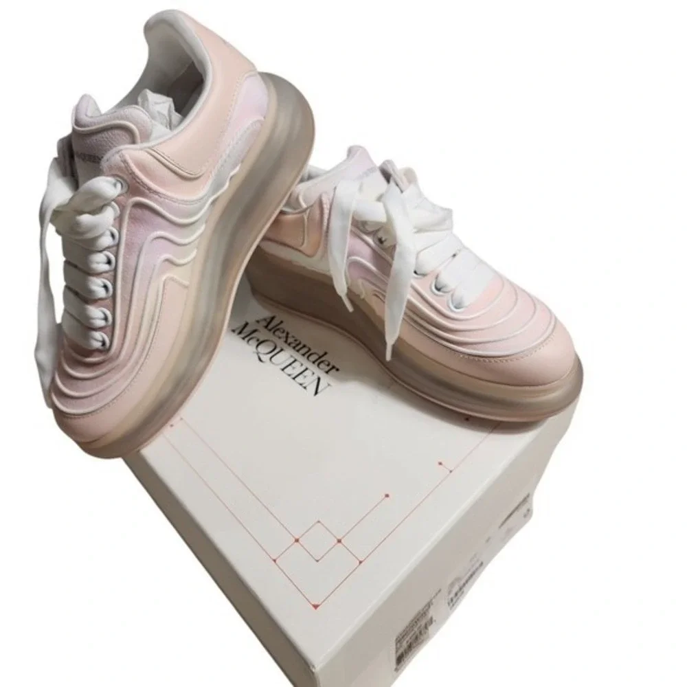 NWB Alexander McQueen Waves Knit Sneakers Women 37 Pink Luxury Designer Trendy